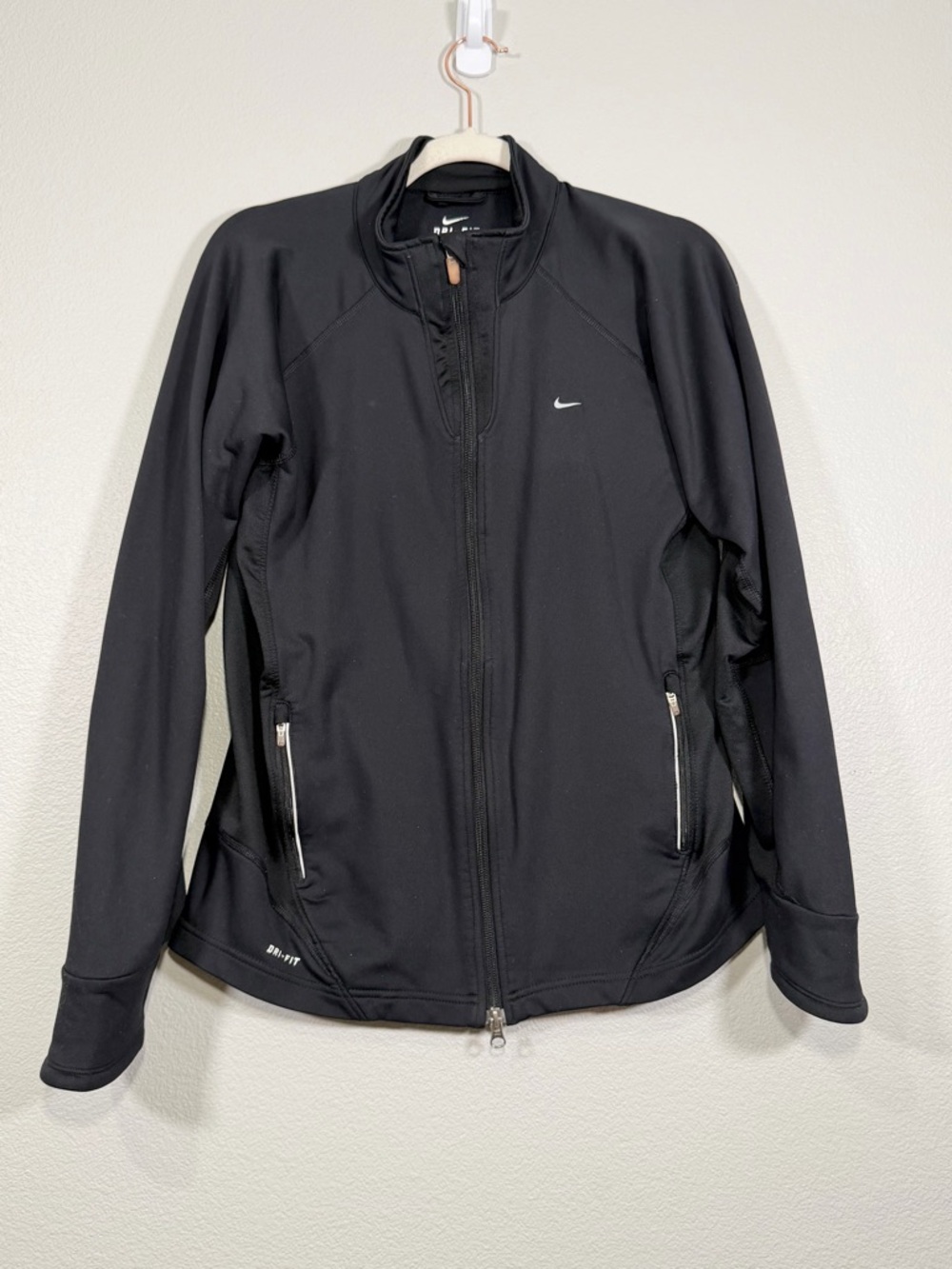 Nike Full-Zip Athletic Jacket DRI-FIT Running Performance Black Coat Women Large